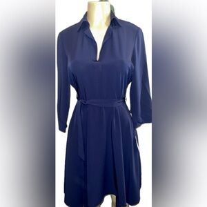 Spense Tie Waist Collared Midi Dress NWT Navy SP